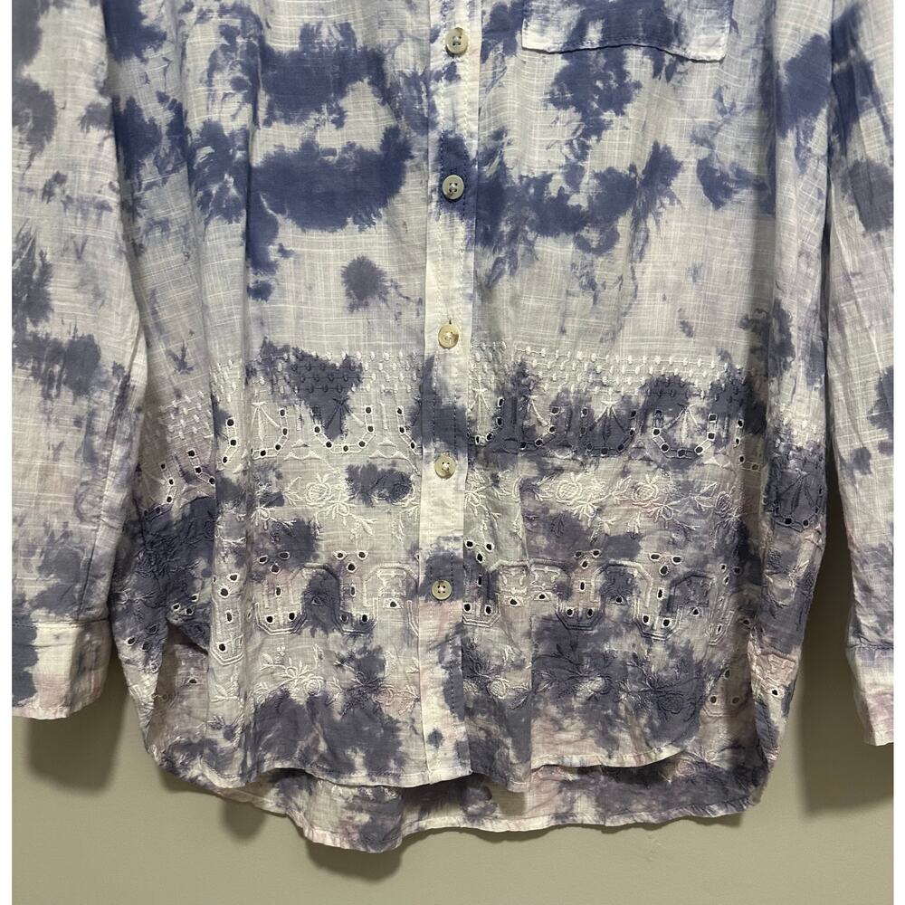 Pilcro Anthropologie The Cate Tie Dye Embroidered Button Down Blouse Size Small - Picture 3 of 11